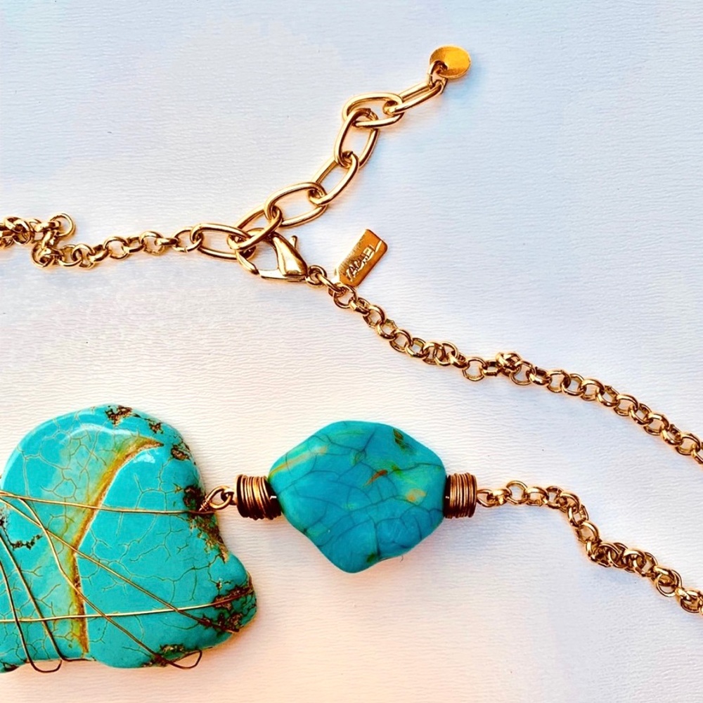 Rachel Nordstroms Gold Turquoise Stone Necklace - Picture 4 of 4